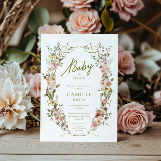 Bébé en fleur Baby shower floral Invitation (Greenery and Floral Baby Shower Invitation)