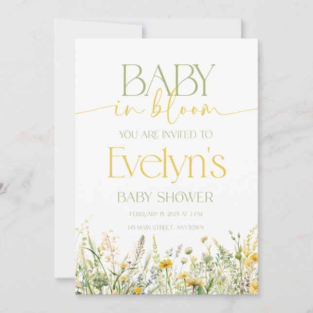 Bébé en fleur Baby shower invitation (Devant)