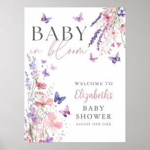 Bébé en fleur Baby shower papillon Affiche de bien