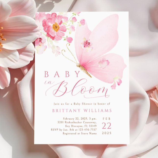 Bébé en fleur Baby shower papillon Invitation (Créateur téléchargé)