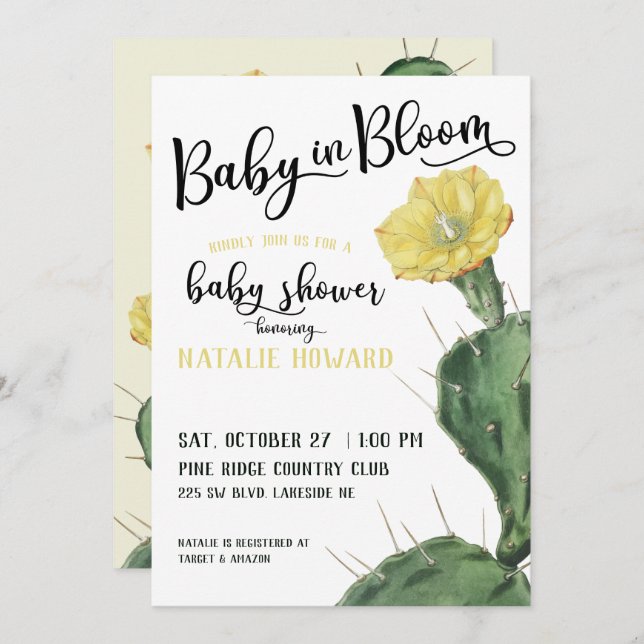 Bébé en fleur Baby shower Succulent Invitation (Devant / Derrière)