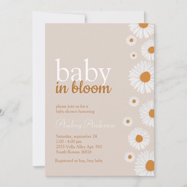 Bébé en fleur blanche Baby shower Invitation (Devant)