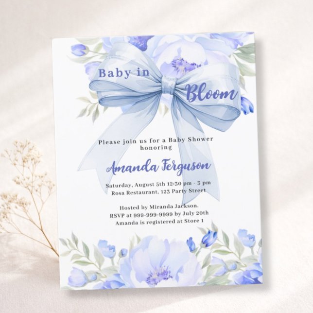 Bébé en fleur bleu arc garçon Baby shower invitati (Créateur téléchargé)