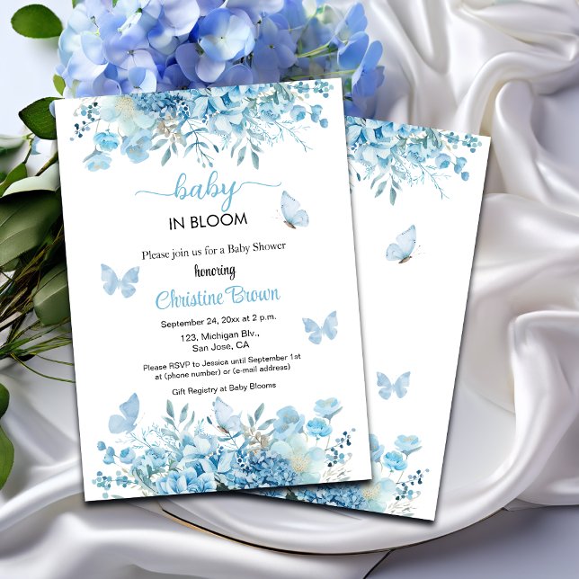 Bébé en Fleur bleu Baby shower Floral Invitation (Créateur téléchargé)