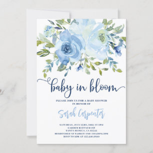 Bébé en Fleur bleu fleuri invitation garçon