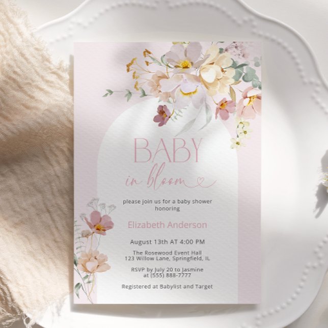 Bébé en Fleur Blush Baby shower Floral Invitation (Créateur téléchargé)