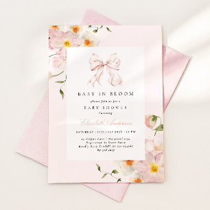 Bébé En Fleur Bow Soft Rose Baby shower Invitation