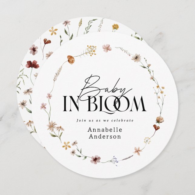 Bébé en fleur fleur sauvage baby shower invitation (Devant / Derrière)