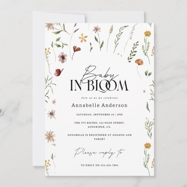 Bébé en fleur fleur sauvage baby shower invitation (Devant)
