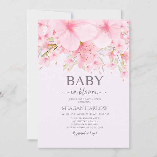 Bébé En Fleur Floral Fille Baby shower Invitation (Devant)