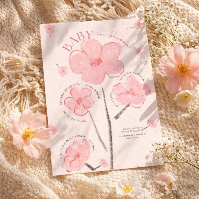 Bébé en Fleur Invitation de Baby Shower Rose Tendu (Créateur téléchargé)