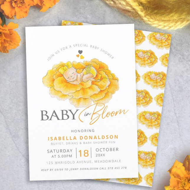 Bébé en fleur marigold invitation à la douche bébé (Créateur téléchargé)