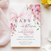 Bébé En Fleur Pink Bow Baby shower Invitation