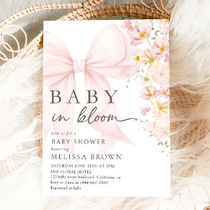 Bébé En Fleur Pink Bow Baby shower Invitation