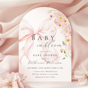 Bébé En Fleur Pink Bow Baby shower Invitation