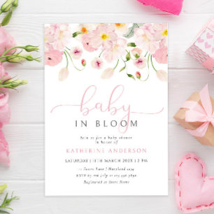 Bébé En Fleur Rose Baby shower Floral Invitation