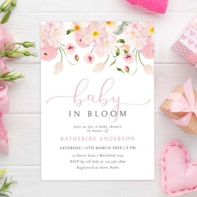 Bébé En Fleur Rose Baby shower Floral Invitation (Créateur téléchargé)