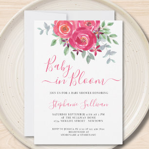 Bébé en Fleur rose Baby shower Floral Invitation