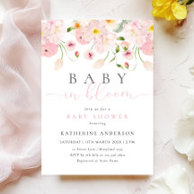 Bébé En Fleur Rose Baby shower Floral Invitation