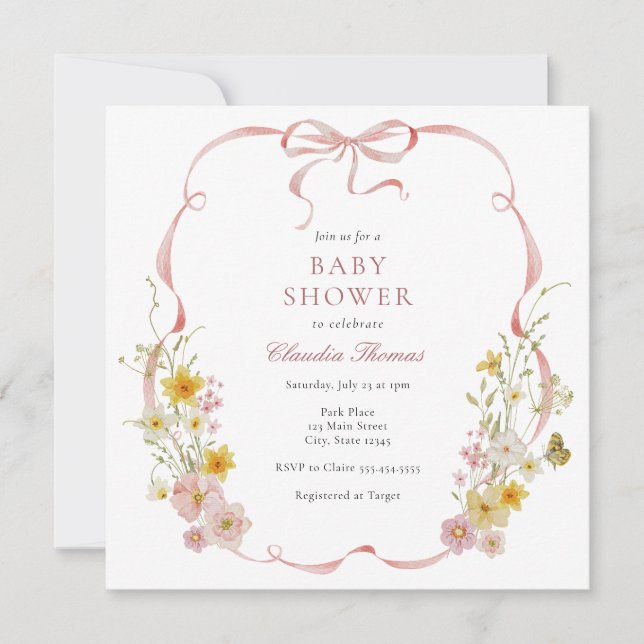 Bébé en Fleur rose Baby shower Floral Invitation (Devant)