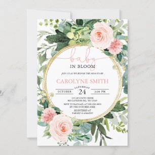Bébé En Fleur Verdure Baby shower rose Invitation