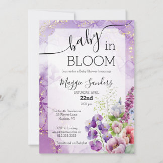 Bébé en fleur violet Baby shower floral Invitation