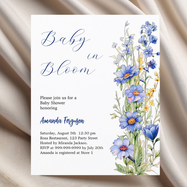Bébé en fleurs bleu garçon Baby shower invitation (Créateur téléchargé)
