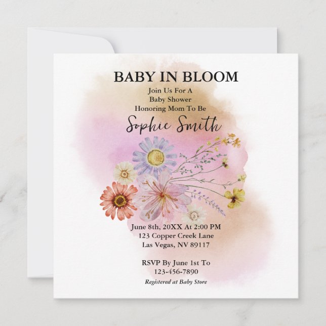 Bébé en fleurs Fleur sauvage Baby shower Invitatio (Devant)