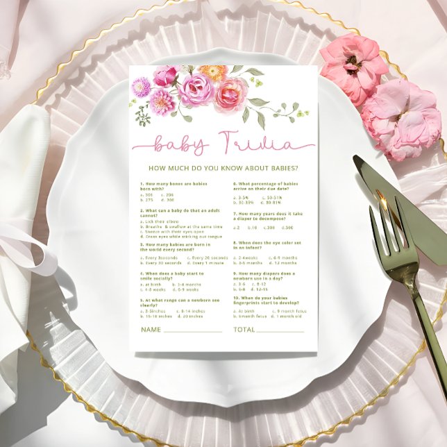 Bébé en fleurs Floral Pink Bow Baby Trivia jeu (Créateur téléchargé)
