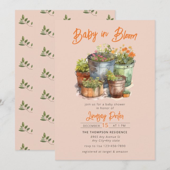 Bébé en fleurs | Invitation Baby shower aquarelle (Devant / Derrière)
