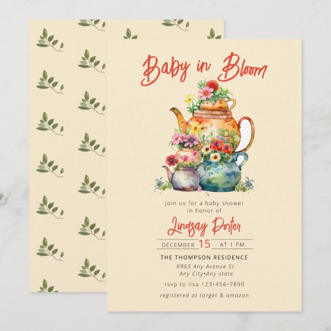 Bébé en fleurs | Invitation Baby shower aquarelle (Devant / Derrière)