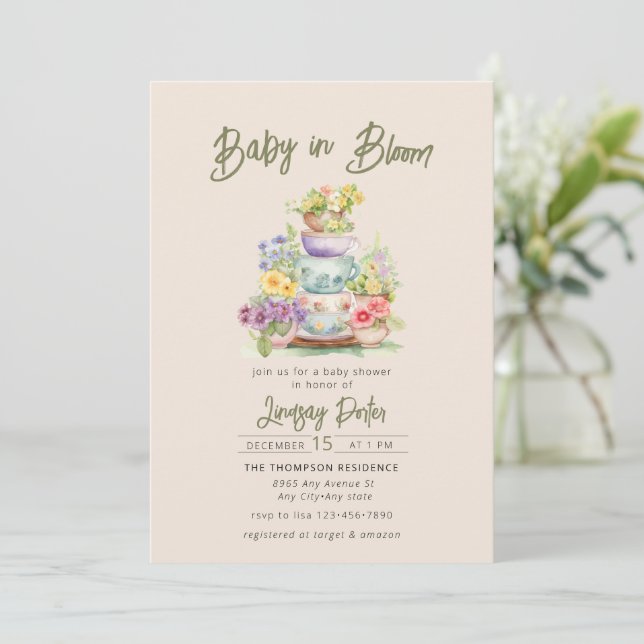 Bébé en fleurs | Invitation Baby shower aquarelle (Debout devant)