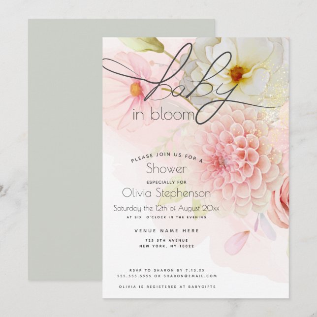 Bébé en fleurs Invitation Baby Shower Fleur de Dah (Devant / Derrière)