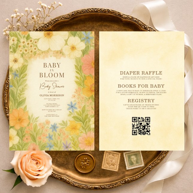 Bébé en fleurs Invitation de baby shower QR Code t (Créateur téléchargé)