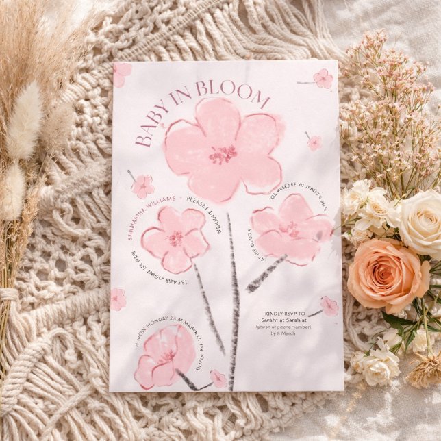 Bébé en fleurs Invitation de Baby Shower rose tend (Créateur téléchargé)