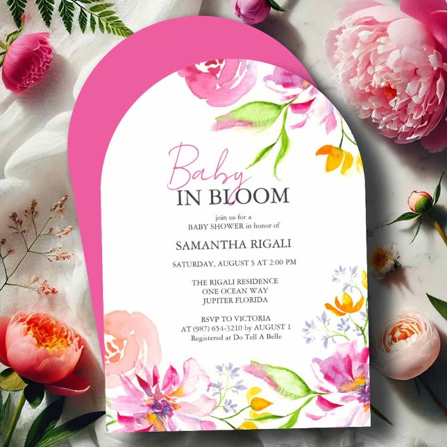 Bébé en fleurs Invitations | Conception d'arc (baby in bloom baby shower invitations with an arch design)