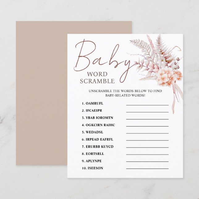 Bébé en fleurs | Jeu de Baby shower Floral Boho Be (Devant / Derrière)