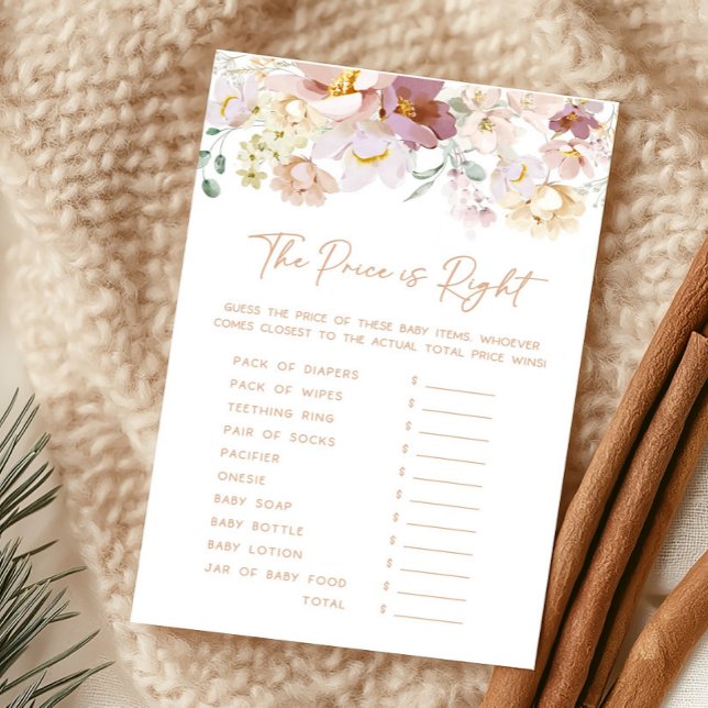 Bébé en fleurs Le prix est le bon jeu (Spring Wildflower Baby Shower The Price is Right Game)