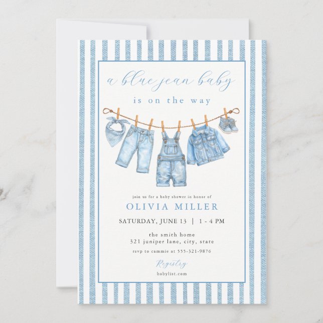 Bébé en Jean Bleu Invitation Baby Shower Linge de  (Devant)