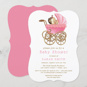 Bébé en Poussette rose Baby shower invitation