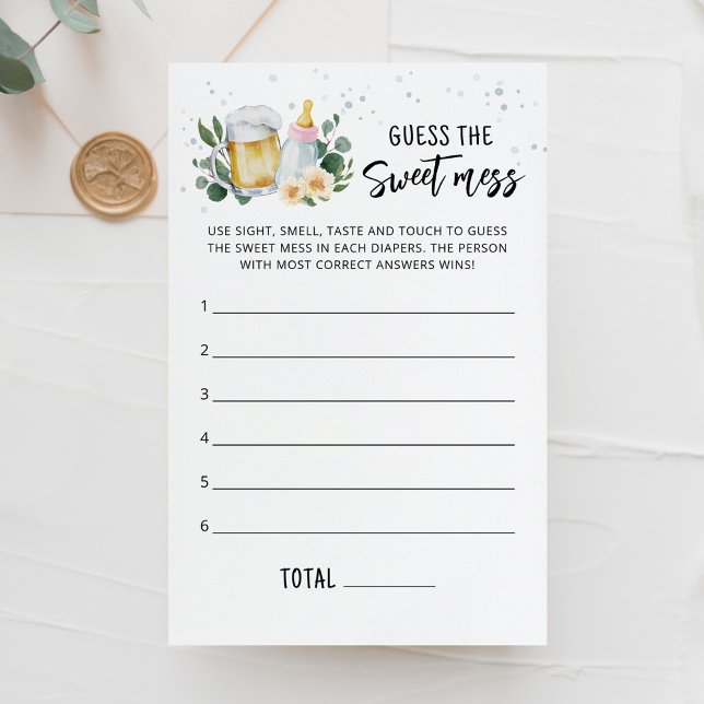 Bébé en route Devinez le jeu de mess doux Rose (Beer and Floral Baby is Brewing Baby Guess the Sweet Mess Game Card)