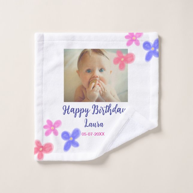 Bébé enfants 1er anniversaire ajouter le nom date  (Gant de toilette)