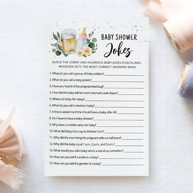 Bébé est en préparation Jeu de blagues pour Baby S (Greenery and Beer Baby Brewing Baby Shower Jokes Game)