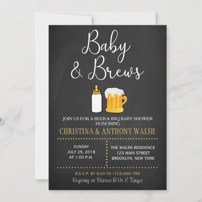 Bébé et brasse Baby shower Chalk BBQ Invitation (Devant)