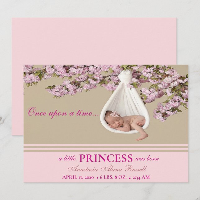 Bébé Faire-part de naissance de superposition rose (Devant / Derrière)