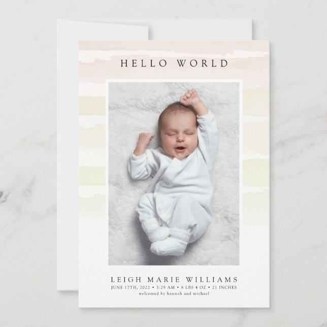 BÉBÉ FAIRE-PART DE NAISSANCE Hello Watercolor (Devant)