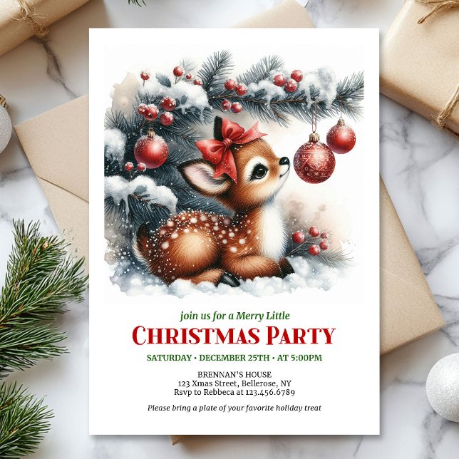 Bébé faon lumineux invitation numérique pour enfan (Bright baby fawn Christmas kids invite digital download card)
