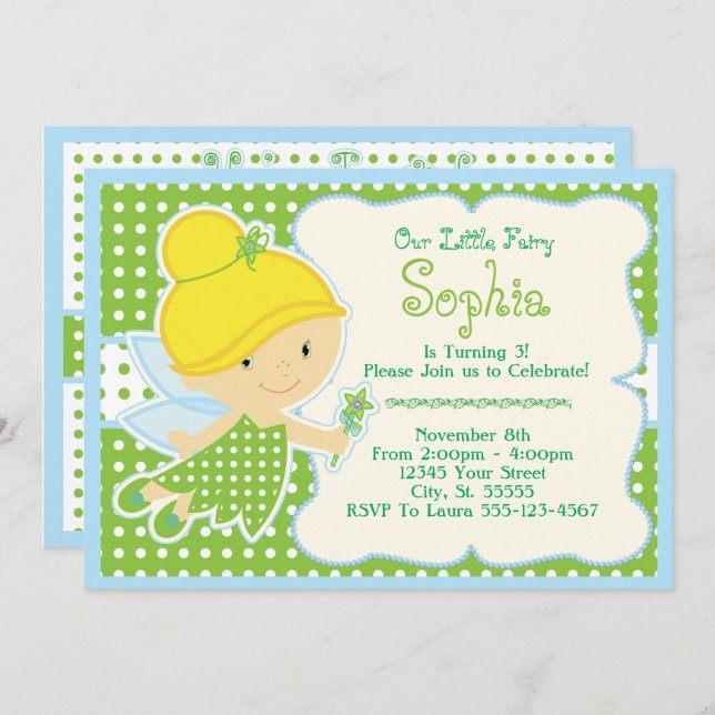 Bébé, Fée de bébé Invitations de fête d'anniversai (Devant / Derrière)