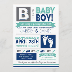 Bébé Feet Poster Style Boy Shower Invitation