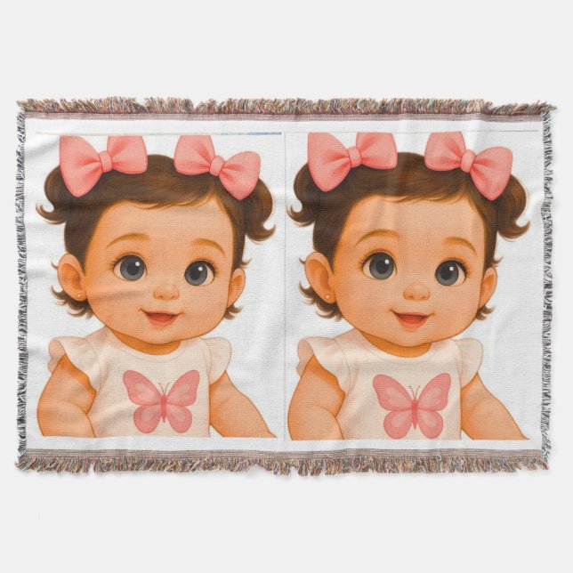 bébé fille adorable avec couverture à noeuds roses (Devant)